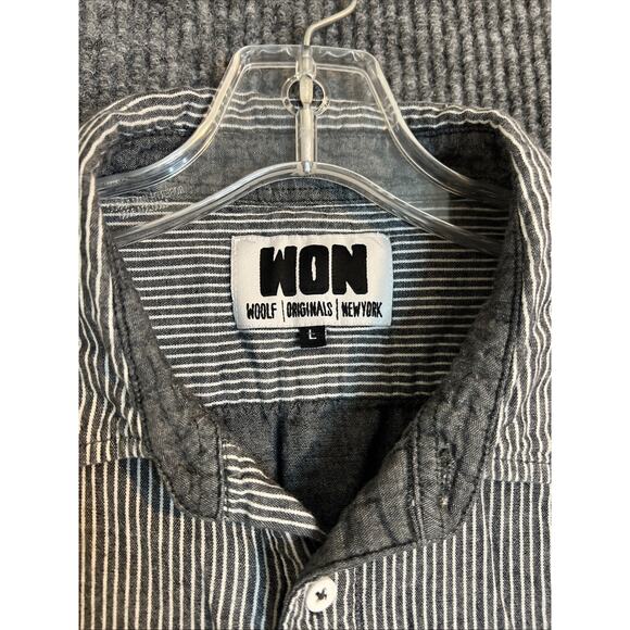 WOOLF ORIGINALS NEW YORK WON Button Up Shirt Size Large Striped Long Sleeve - Picture 7 of 11